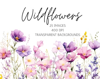 Clipart floreale selvaggio, fiori selvatici dell'acquerello, fiori selvatici, clipart matrimonio, clipart primaverile, bordi floreali, clipart floreale, clipart fiori