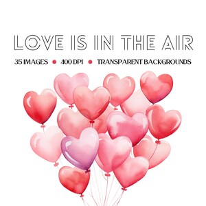 Valentine&#39;s Day Clipart, Watercolor Valentines, Hearts, Hearts Clipart, Red Clipart, Pink Clipart, Valentines Day, Love, High Quality PNG