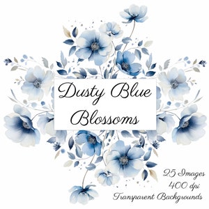 Dusty Blue Floral Clipart, Watercolor Floral Clipart, Roses, Floral Clipart, Dusty Blue, Wedding Clipart, PNG, Watercolor Clipart, Blue