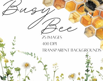 Watercolor Bee Clipart, Watercolor Honey Clipart, Honeycomb Clipart, Honey Bee Clipart, Spring Clipart, Watercolor Spring, High Quality PNG