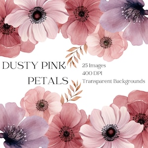 Dusty Rose Floral Clipart, Watercolor Floral Clipart, Dusty Rose, Dusty Pink, Floral Clipart, Watercolor Clipart, Wedding Clipart, PNG
