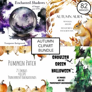 Autumn clipart bundle, Halloween clipart bundle, Watercolor clipart bundle, Watercolor autumn clipart, Watercolor fall clipart, PNG