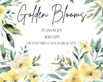 Yellow Florals, Watercolor Flower Clipart, Wedding Watercolor Clipart, Watercolor Flowers PNG, DIY Watercolor Floral Clipart, Spring Flowers