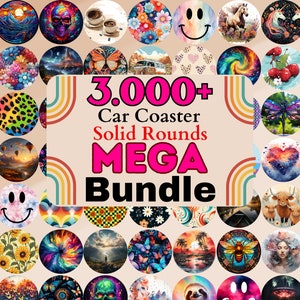 Car Coaster PNG Mega Bundle 3000+ For Sublimation Design Round Earring popular Car Cup Holder Solid Rounds Car Freshie Watercolor Neon Retro