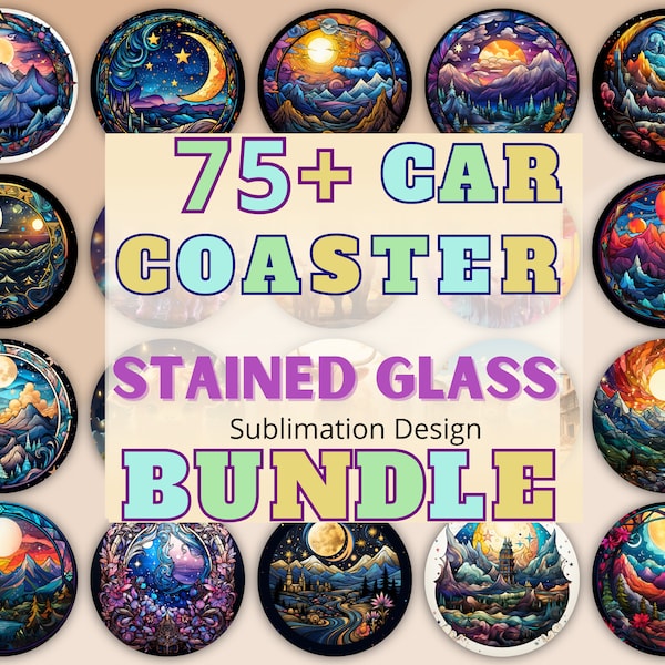 Car Coaster PNG Stained Glass Bundle 75+, Moon, Stars, Bundle, Sublimation Design, Keychain PNG ,Round Earrings, Clipart, Neon, Popular