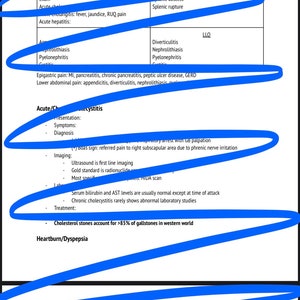 May include: A black and white study guide for surgery with the title "Surgery EOR Study Guide" and the page number "1 of 42". The guide covers gastrointestinal and nutritional topics, including abdominal pain, acute cholecystitis, heartburn, and dyspepsia.