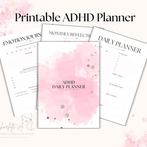 ADHD Daily Planner Adult Bundle Pink, ADHD Planner Printable, ADHD Productivity Planner, adhd Journal Printable, instant download