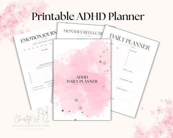 ADHD Daily Planner Adult Bundle Pink, ADHD Planner Printable, ADHD Productivity Planner, adhd Journal Printable, instant download