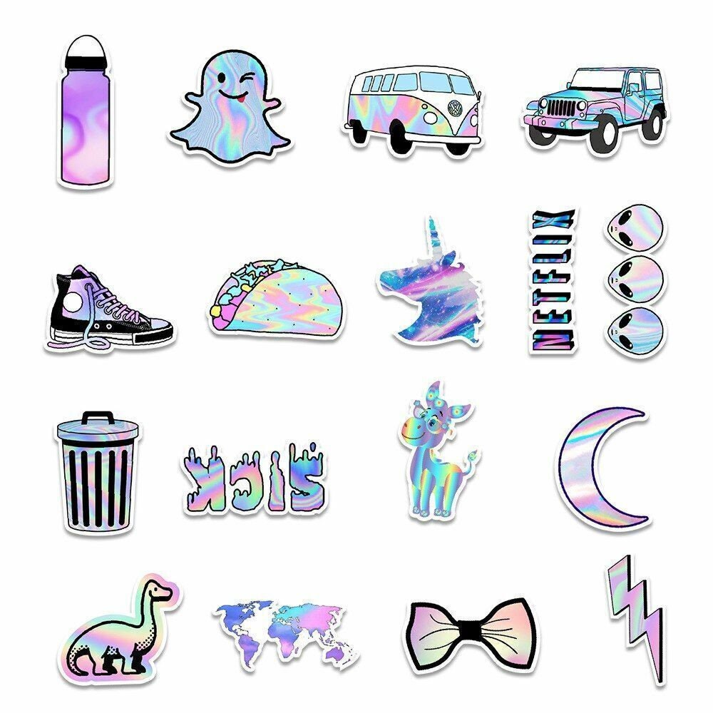 50pcs Cartoon Holographic Laser Style Stickers Pack Scrapbooking Diary ...