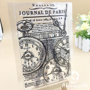 Doorzichtige siliconen stempelset voor kaarten maken Vintage klok Journal de Paris Patroon Scrapbooking Planner Albumzegels DIY Ambachtelijke benodigdheden