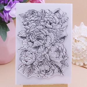 Zestaw przezroczystych silikonowych stempli kwiatowych do tworzenia kartek, scrapbookingu, planowania albumów, DIY, dużych stempli z kwiatami piwonii, artykułów do rękodzieła papierniczego