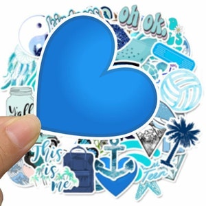 50pcs cartoon blue vsco stickers pack cute phrases ocean sea waves graphics