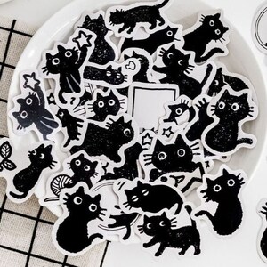 45 stks zwarte kat thema stickers pakket decoratie kawaii schattig scrapbooking grafitti