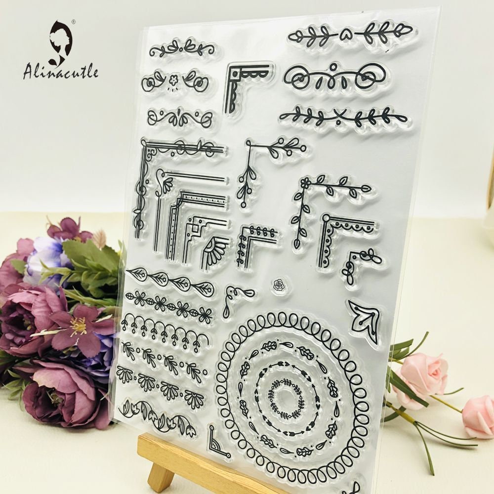 Clear Stamps Leaf Flower Border Corner Scrapbook Card Album Paper Craft ...