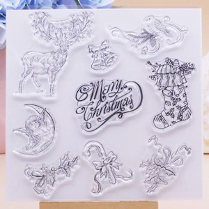 Conjunto de carimbos de silicone transparente para fazer cartões, tema de veado de Natal, feliz Natal, scrapbooking, planejador, álbum, carimbos, suprimentos para artesanato em papel faça você mesmo