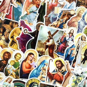 Paquete de 68 pegatinas de cristianismo, catolicismo, Jesucristo, Virgen María, santos, fe.