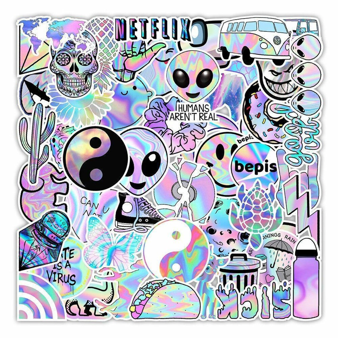 50pcs Cartoon Holographic Laser Style Stickers Pack Scrapbooking Diary ...