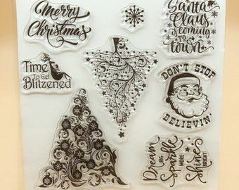 Merry christmas tree santa clear silicone stamps scrapbook card album craft