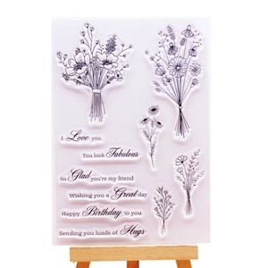 Juego de sellos de silicona transparente para hacer tarjetas, diseño de ramo floral, feliz cumpleaños, álbum de recortes, planificador, sellos, suministros para manualidades de papel