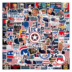 50/100 adesivi Trump 2024 Confezione Pro-Trump Elezione Campagna presidenziale Supporto Bandiera patriottica USA Decalcomanie Aquila Mantieni l'America Grande