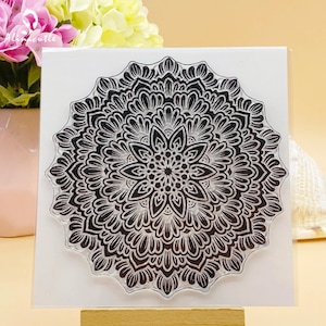 Jeu de tampons de fond en silicone transparent avec fleurs mandalas pour la fabrication de cartes, album de planification de scrapbooking, fournitures pour travaux manuels en papier
