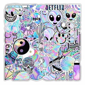 50pcs cartoon holographic laser style stickers pack scrapbooking diary graffiti