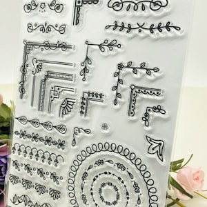 Clear stamps blad bloemenrand hoek plakboekkaart album papier ambachtelijk rubber