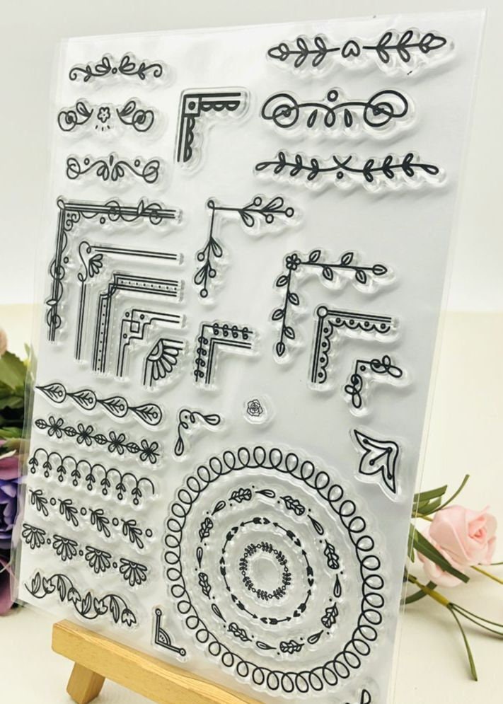 Clear stamps leaf flower border corner scrapbook card album paper craft rubber