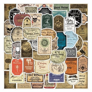 50pcs potion bottle labels stickers pack cartoon vintage retro graffiti