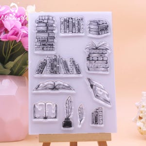 Juego de sellos de silicona transparente para hacer tarjetas, libros, bibliotecas, notas, álbumes de recortes, sellos, suministros para manualidades de papel