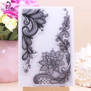 Jeu de tampons en silicone transparent pour la fabrication de cartes, dentelle, motif floral, scrapbooking, planificateur, album, tampons, papier pour travaux manuels, fournitures pour travaux manuels
