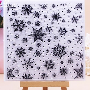 Fondo de copos de nieve navideños de invierno cayendo Sello transparente Álbum de recortes Tarjeta Manualidad