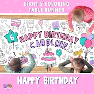 GIANT CUSTOM Happy Birthday Coloring Banner | Personalized Giant Party TableCloth Birthday Decoration | Table Runner | Fun Kids Activity