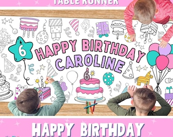 GIANT CUSTOM Happy Birthday Coloring Banner | Personalized Giant Party TableCloth Birthday Decoration | Table Runner | Fun Kids Activity