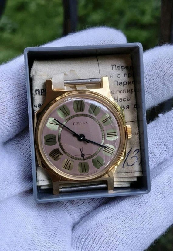 NEW NOS Pobeda watch mechanical watch soviet watch black watch retro Gold Plated