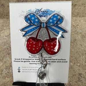 Coquette Bow, cherry bow, badge holder, Fourth of July.