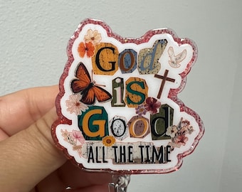 Portatarjetas "Dios es bueno todo el tiempo" / Portatarjetas cristiano / Clip para identificación con temática religiosa / Insignia de trabajo inspiradora