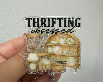 Porta badge per appassionati di oggetti vintage / Porta badge estetica vintage / Clip per badge retrò carina / Regalo per rivenditori / Accessorio per amanti dell'antiquariato, Glitter retrò