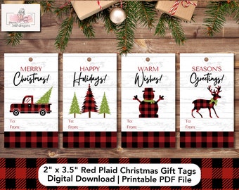 Red Plaid Christmas Gift Tags, Buffalo Plaid Christmas Gift Tags, Merry Christmas Gift Tags, Happy Holidays Gift Tags, Christmas Printable