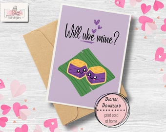Printable Valentines Day Card, Will Ube Mine?, Will You Be Mine Valentines Day Card, Last Minute Valentine Gift, Food Pun Card, Filipino Ube