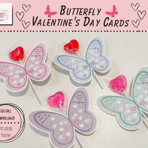Cartes de Saint-Valentin papillon, cadeau de la Saint-Valentin pour la classe d'enfants, cartes de Saint-Valentin sucette, cartes de Saint-Valentin bricolage, cartes de Saint-Valentin imprimables