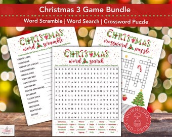 Christmas 3 Game Bundle, Printable Christmas Game, Christmas Word Search, Christmas Word Scramble, Christmas Crossword Puzzle
