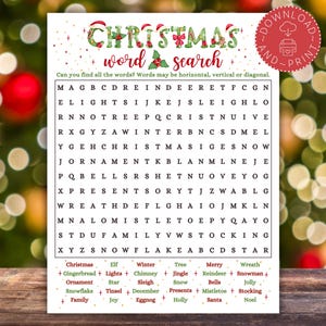 Christmas Word Search Game Printable, Christmas Party Game, Word Search Puzzle for Kids and Adults, Christmas Classroom Activity