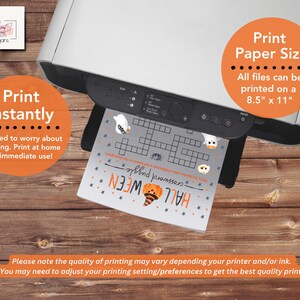 May include: A printable Halloween crossword puzzle featuring a pumpkin and the text "HALLOWEEN" in orange and black. The puzzle is designed to be printed on A4 paper.