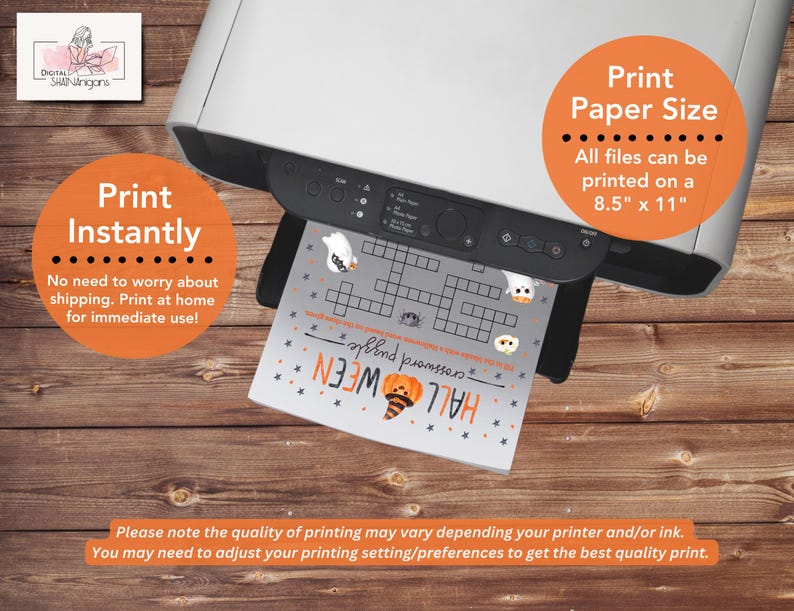 May include: A printable Halloween crossword puzzle featuring a pumpkin and the text "HALLOWEEN" in orange and black. The puzzle is designed to be printed on A4 paper.