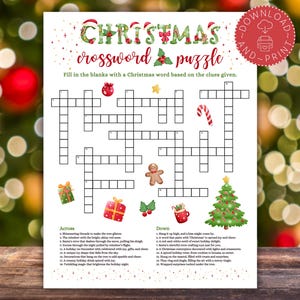 Christmas Crossword Puzzle Game Printable for Kids and Adults, Christmas Party Game, Crossword Puzzle, Christmas Classroom Activity