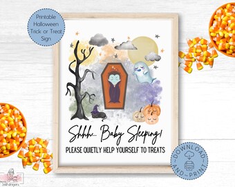 Shhh Baby is Sleeping Sign, Please Quietly Help Yourself to Treats, Halloween Trick or Treat Printable Sign, Baby Boy Sign, Candy Sign