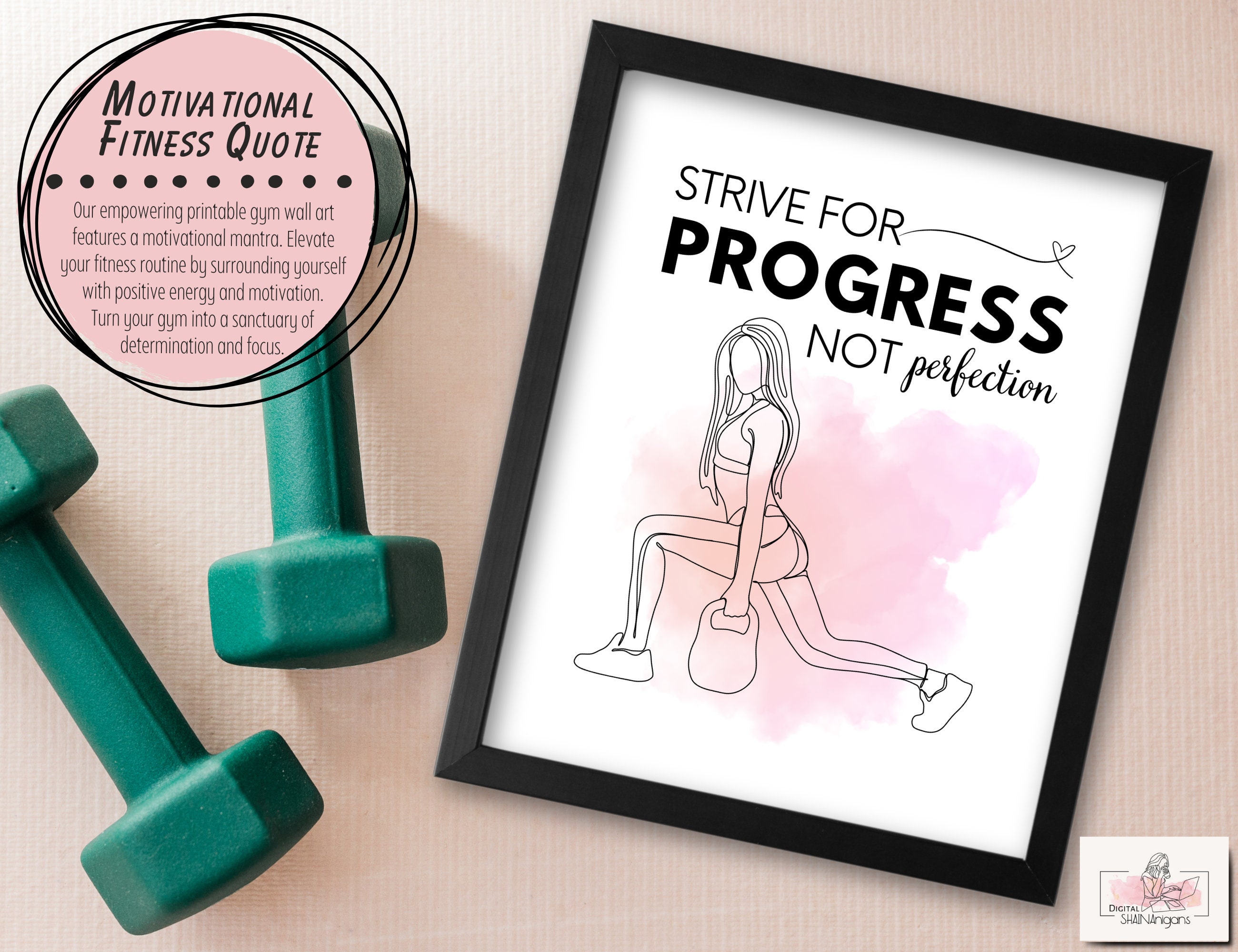 Printable Gym Wall Art With Motivational Quote, Strive for Progress Not ...