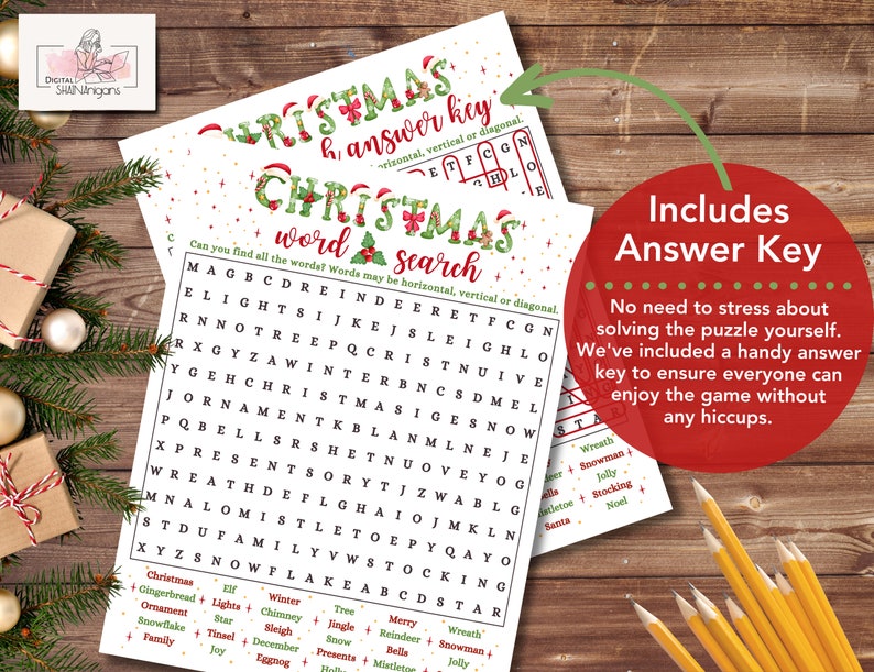 Christmas Word Search Game Printable, Christmas Party Game, Word Search Puzzle for Kids and