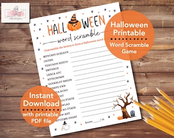 Halloween Word Scramble Game Printable, Halloween Party Game for Kids and Adults, Word Scramble Halloween, Halloween Classroom Activity